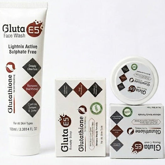 Gluta E5 Cream, Soap & Face Wash Bundle – Glutathione Skin Whitening & Brightening Set