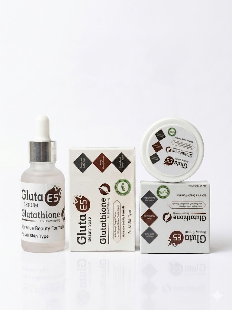 Gluta E5 Cream, Soap & Serum Bundle | Glutathione Skin Whitening & Brightening Set