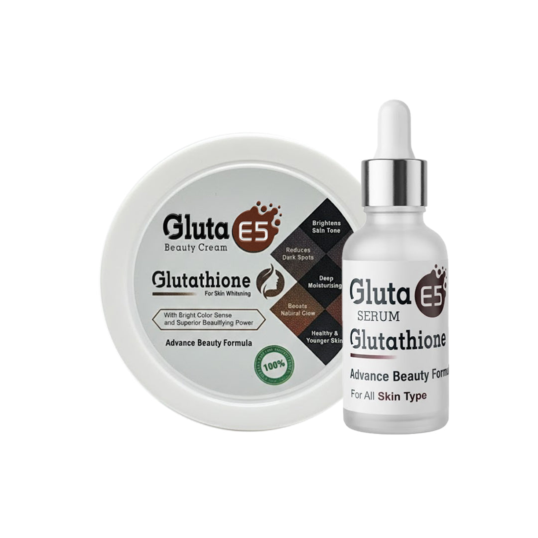 Gluta E5 Cream, Face Wash & Serum Bundle | Glutathione Skin Whitening & Brightening Set