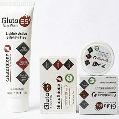 Gluta E5 Cream, Soap & Face Wash Bundle – Glutathione Skin Whitening & Brightening Set