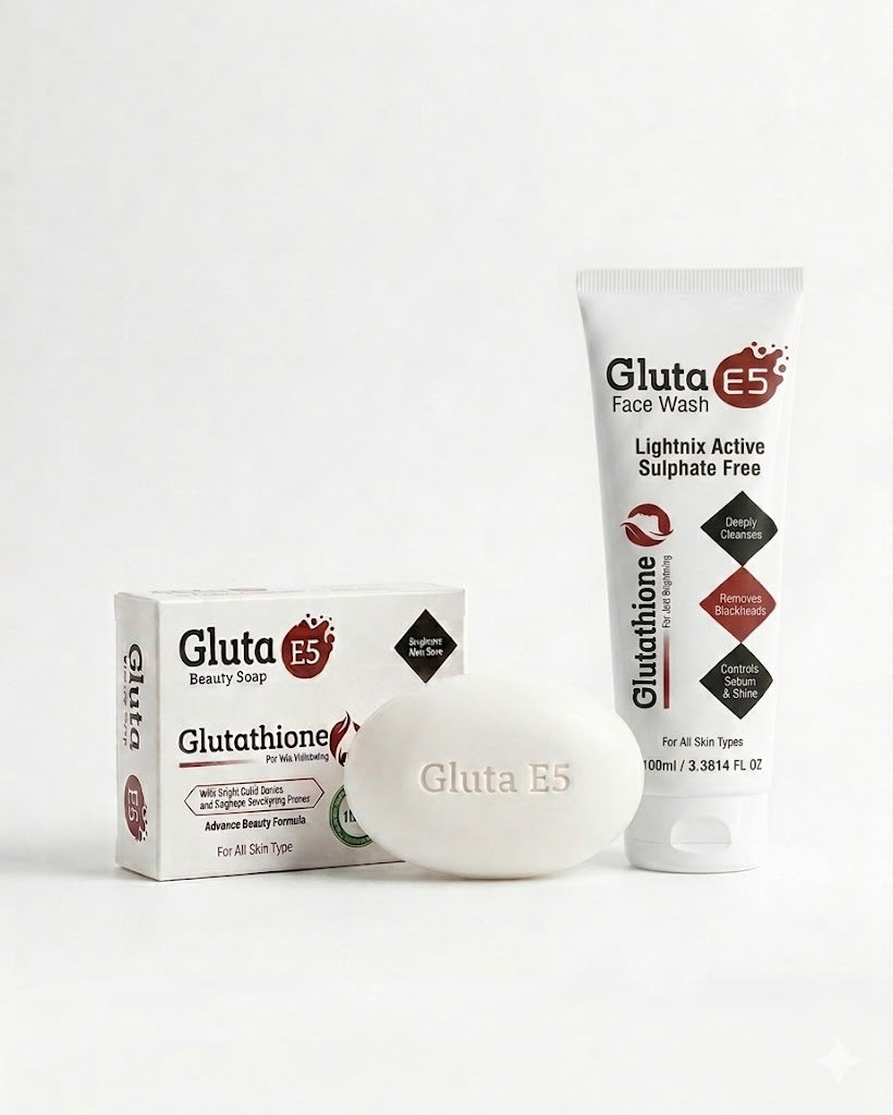 Gluta E5 Soap & Face Wash Bundle – Glutathione Skin Whitening & Brightening Set