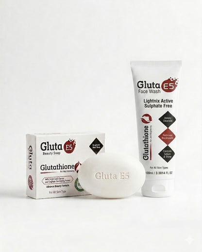 Gluta E5 Cream, Soap & Face Wash Bundle – Glutathione Skin Whitening & Brightening Set