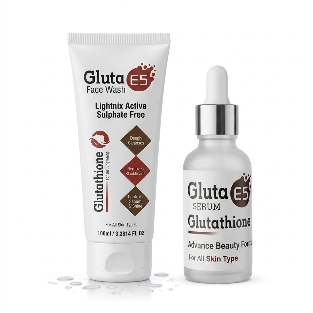 Gluta E5 Cream, Face Wash & Serum Bundle | Glutathione Skin Whitening & Brightening Set