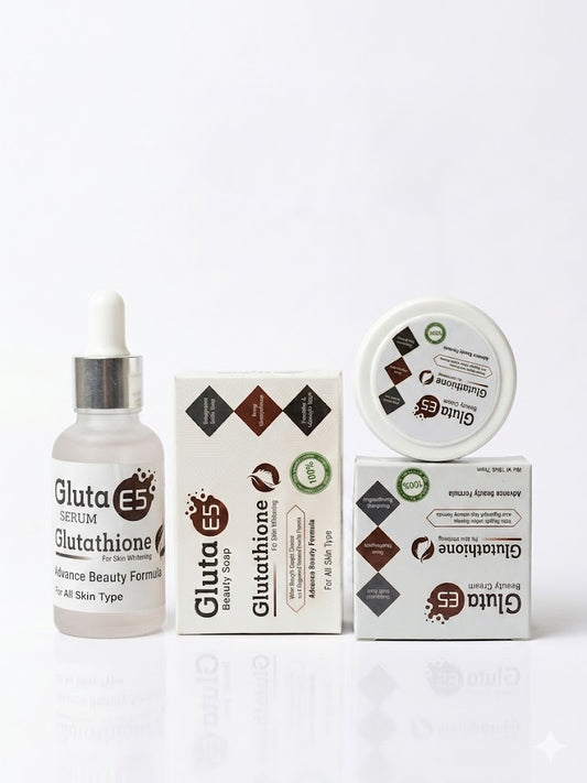 Gluta E5 Cream, Soap & Serum Bundle | Glutathione Skin Whitening & Brightening Set