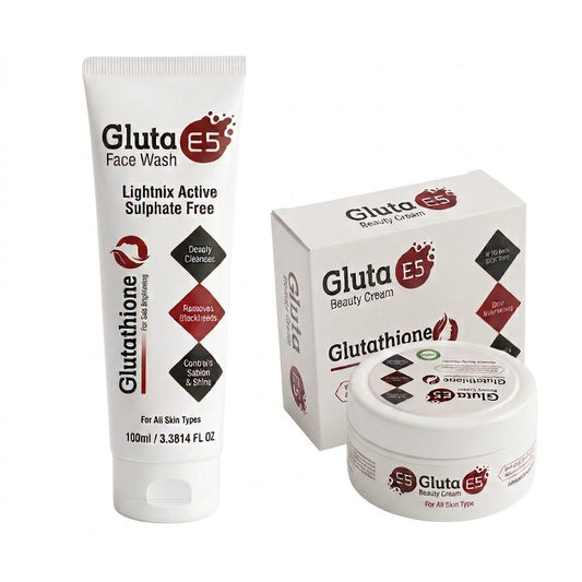 Gluta E5 Cream & Face Wash Bundle | Glutathione Skin Whitening & Brightening Set